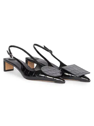 Jacquemus Women's Les Slingbacks Duelo 40MM Croc-Embossed Leather Pumps - Black | Thumbnail 1 Jacquemus Women's Les Slingbacks Duelo 40MM Croc-Embossed Leather Pumps - Black | Thumbnail 1
