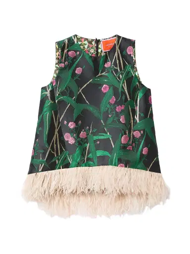 La DoubleJ Women's La Scala Top with Feathers - Bamboo Jacquard Black - Size XS | Thumbnail 1 La DoubleJ Women's La Scala Top with Feathers - Bamboo Jacquard Black - Size XS | Thumbnail 1