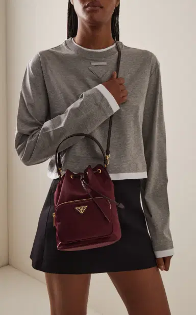 Prada Duet Re-Nylon Bucket Bag - Burgundy - OS | Thumbnail 3 Prada Duet Re-Nylon Bucket Bag - Burgundy - OS | Thumbnail 3