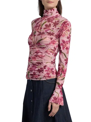 Cinq à Sept Women's Lucy Floral Fitted Long-Sleeve Ruched Top | Thumbnail 4 Cinq à Sept Women's Lucy Floral Fitted Long-Sleeve Ruched Top | Thumbnail 4