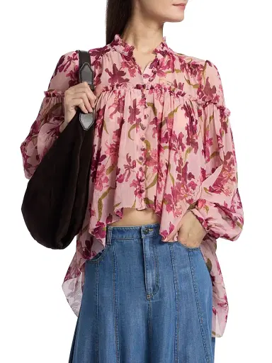 Cinq à Sept Women's Danny Trailing Hibiscus Ruffled High-Low Top | Thumbnail 3 Cinq à Sept Women's Danny Trailing Hibiscus Ruffled High-Low Top | Thumbnail 3