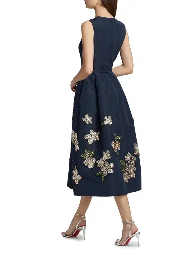 Oscar de la Renta Women's Sequin-Embellished Floral Belted Cocktail Dress - Navy | Thumbnail 5 Oscar de la Renta Women's Sequin-Embellished Floral Belted Cocktail Dress - Navy | Thumbnail 5