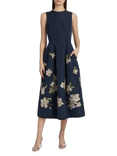 Oscar de la Renta Women's Sequin-Embellished Floral Belted Cocktail Dress - Navy | Thumbnail 6 Oscar de la Renta Women's Sequin-Embellished Floral Belted Cocktail Dress - Navy | Thumbnail 6