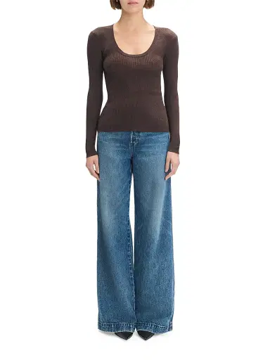Favorite Daughter Women's Take It Easy Extrafine Merino Wool Scoopneck Top - Coffee - Size Medium | Thumbnail 2 Favorite Daughter Women's Take It Easy Extrafine Merino Wool Scoopneck Top - Coffee - Size Medium | Thumbnail 2
