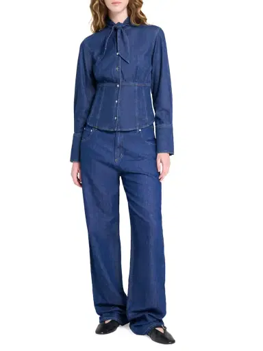 TWP Women's Fifis Tailored Tie-Neck Denim Shirt | Thumbnail 2 TWP Women's Fifis Tailored Tie-Neck Denim Shirt | Thumbnail 2