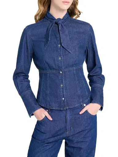 TWP Women's Fifis Tailored Tie-Neck Denim Shirt | Thumbnail 3 TWP Women's Fifis Tailored Tie-Neck Denim Shirt | Thumbnail 3