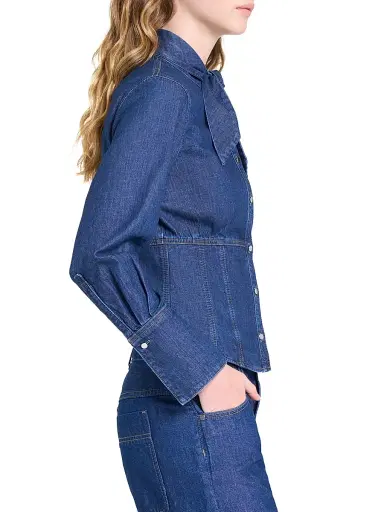 TWP Women's Fifis Tailored Tie-Neck Denim Shirt | Thumbnail 4 TWP Women's Fifis Tailored Tie-Neck Denim Shirt | Thumbnail 4
