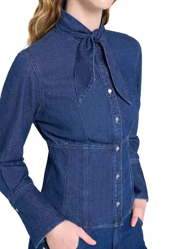 TWP Women's Fifis Tailored Tie-Neck Denim Shirt | Thumbnail 6 TWP Women's Fifis Tailored Tie-Neck Denim Shirt | Thumbnail 6