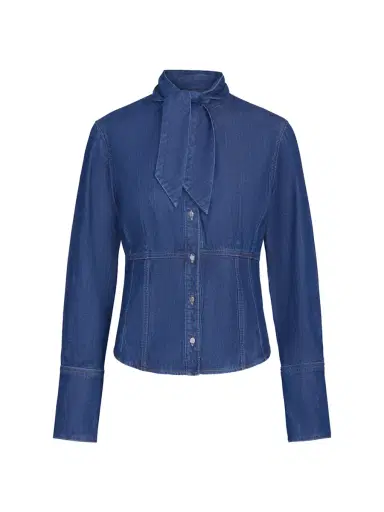 TWP Women's Fifis Tailored Tie-Neck Denim Shirt | Thumbnail 1 TWP Women's Fifis Tailored Tie-Neck Denim Shirt | Thumbnail 1