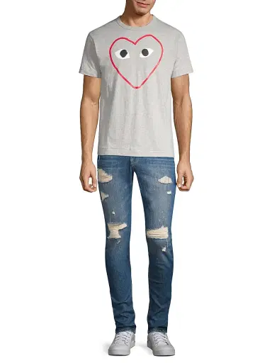 Comme des Garçons PLAY Men's Outline Heart Tee - Grey - Size Medium | Thumbnail 2 Comme des Garçons PLAY Men's Outline Heart Tee - Grey - Size Medium | Thumbnail 2