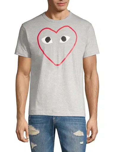 Comme des Garçons PLAY Men's Outline Heart Tee - Grey - Size Medium | Thumbnail 3 Comme des Garçons PLAY Men's Outline Heart Tee - Grey - Size Medium | Thumbnail 3