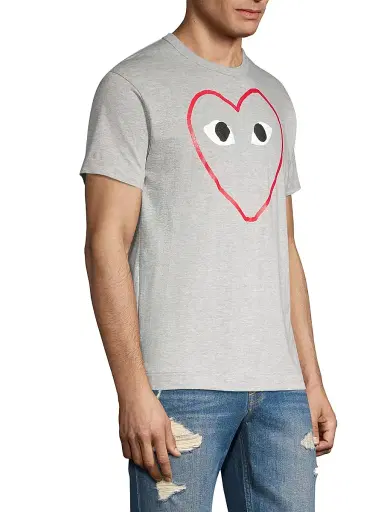 Comme des Garçons PLAY Men's Outline Heart Tee - Grey - Size Medium | Thumbnail 4 Comme des Garçons PLAY Men's Outline Heart Tee - Grey - Size Medium | Thumbnail 4