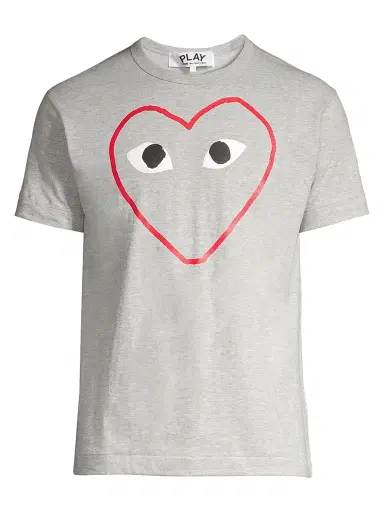 Comme des Garçons PLAY Men's Outline Heart Tee - Grey - Size Medium | Thumbnail 1 Comme des Garçons PLAY Men's Outline Heart Tee - Grey - Size Medium | Thumbnail 1