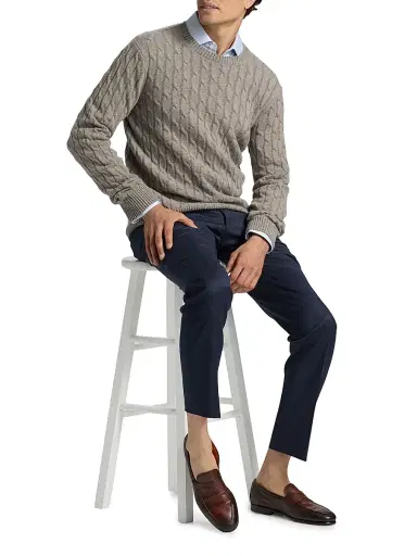 Saks Fifth Avenue Men's COLLECTION Vanise Cable Crewneck Sweater - Taupe - Size XXL | Thumbnail 2 Saks Fifth Avenue Men's COLLECTION Vanise Cable Crewneck Sweater - Taupe - Size XXL | Thumbnail 2