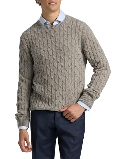 Saks Fifth Avenue Men's COLLECTION Vanise Cable Crewneck Sweater - Taupe - Size XXL | Thumbnail 3 Saks Fifth Avenue Men's COLLECTION Vanise Cable Crewneck Sweater - Taupe - Size XXL | Thumbnail 3