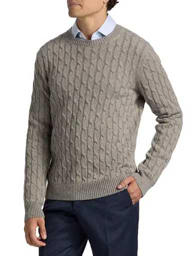 Saks Fifth Avenue Men's COLLECTION Vanise Cable Crewneck Sweater - Taupe - Size XXL | Thumbnail 4 Saks Fifth Avenue Men's COLLECTION Vanise Cable Crewneck Sweater - Taupe - Size XXL | Thumbnail 4