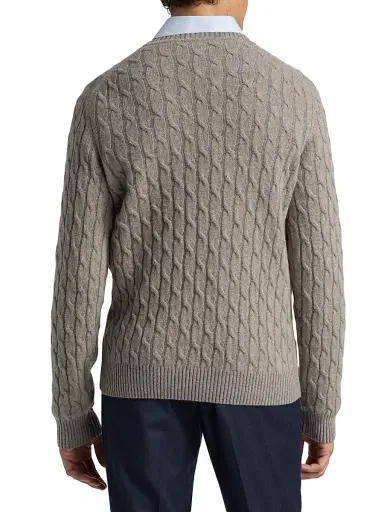 Saks Fifth Avenue Men's COLLECTION Vanise Cable Crewneck Sweater - Taupe - Size XXL | Thumbnail 5 Saks Fifth Avenue Men's COLLECTION Vanise Cable Crewneck Sweater - Taupe - Size XXL | Thumbnail 5