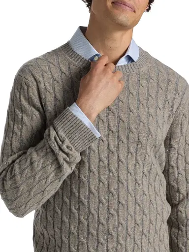 Saks Fifth Avenue Men's COLLECTION Vanise Cable Crewneck Sweater - Taupe - Size XXL | Thumbnail 6 Saks Fifth Avenue Men's COLLECTION Vanise Cable Crewneck Sweater - Taupe - Size XXL | Thumbnail 6