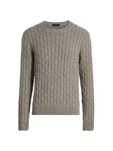 Saks Fifth Avenue Men's COLLECTION Vanise Cable Crewneck Sweater - Taupe - Size XXL | Thumbnail 1 Saks Fifth Avenue Men's COLLECTION Vanise Cable Crewneck Sweater - Taupe - Size XXL | Thumbnail 1