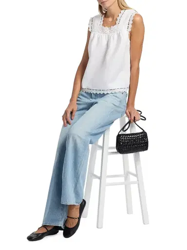 Reformation Women's Faye Eyelet-Trim Linen Top - White - Size XS | Thumbnail 2 Reformation Women's Faye Eyelet-Trim Linen Top - White - Size XS | Thumbnail 2
