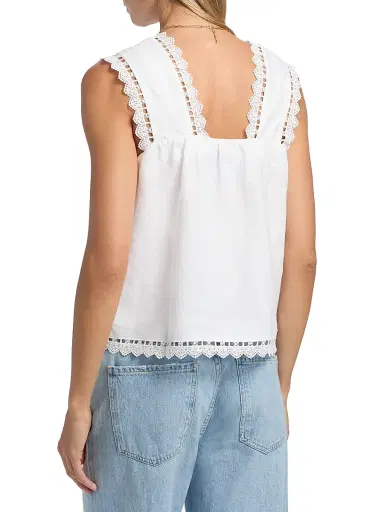 Reformation Women's Faye Eyelet-Trim Linen Top - White - Size XS | Thumbnail 5 Reformation Women's Faye Eyelet-Trim Linen Top - White - Size XS | Thumbnail 5