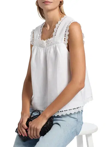 Reformation Women's Faye Eyelet-Trim Linen Top - White - Size XS | Thumbnail 6 Reformation Women's Faye Eyelet-Trim Linen Top - White - Size XS | Thumbnail 6