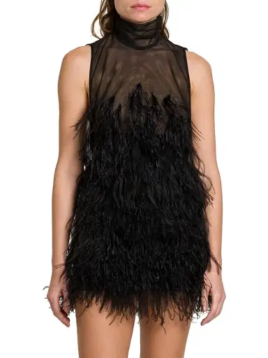 The Attico Women's Feather Tulle Minidress - Black | Thumbnail 3 The Attico Women's Feather Tulle Minidress - Black | Thumbnail 3