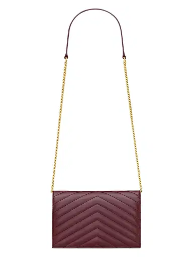 Saint Laurent Women's Cassandre Envelope Chain Wallet in Lambskin - Rouge Cabernet | Thumbnail 2 Saint Laurent Women's Cassandre Envelope Chain Wallet in Lambskin - Rouge Cabernet | Thumbnail 2