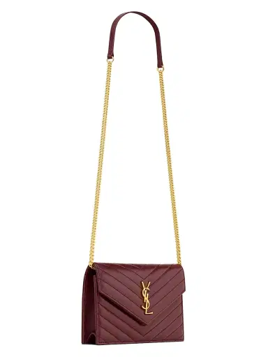 Saint Laurent Women's Cassandre Envelope Chain Wallet in Lambskin - Rouge Cabernet | Thumbnail 4 Saint Laurent Women's Cassandre Envelope Chain Wallet in Lambskin - Rouge Cabernet | Thumbnail 4