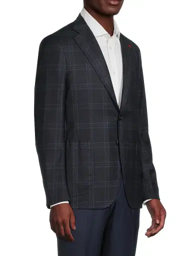 Isaia Men's Delain Plaid Wool Jacket - Blue Medium - Size 50 | Thumbnail 4 Isaia Men's Delain Plaid Wool Jacket - Blue Medium - Size 50 | Thumbnail 4