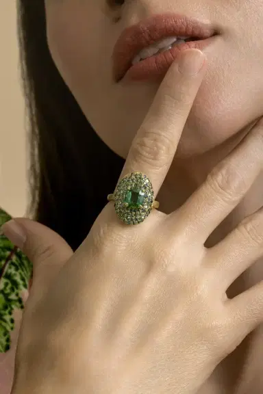LEIGH MAXWELL Green Tourmaline Faceted Shield Ring | Thumbnail 2 LEIGH MAXWELL Green Tourmaline Faceted Shield Ring | Thumbnail 2