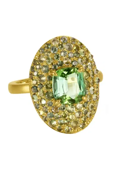 LEIGH MAXWELL Green Tourmaline Faceted Shield Ring | Thumbnail 1 LEIGH MAXWELL Green Tourmaline Faceted Shield Ring | Thumbnail 1