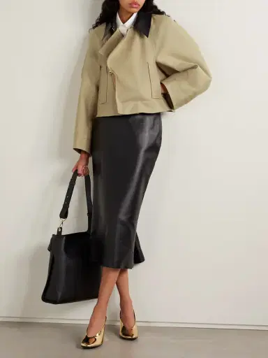 Givenchy Cropped Leather-trimmed Cotton And Wool-blend Twill Jacket | Thumbnail 2 Givenchy Cropped Leather-trimmed Cotton And Wool-blend Twill Jacket | Thumbnail 2