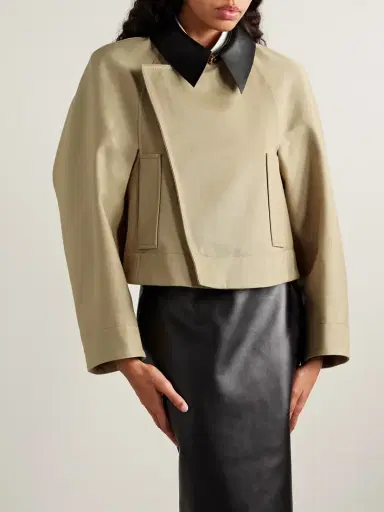 Givenchy Cropped Leather-trimmed Cotton And Wool-blend Twill Jacket | Thumbnail 3 Givenchy Cropped Leather-trimmed Cotton And Wool-blend Twill Jacket | Thumbnail 3