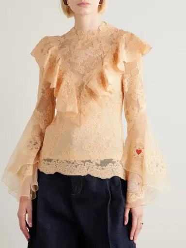 Zimmermann Hypnotic Appliquéd Ruffled Lace Blouse | Thumbnail 3 Zimmermann Hypnotic Appliquéd Ruffled Lace Blouse | Thumbnail 3