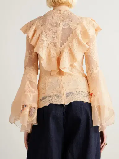 Zimmermann Hypnotic Appliquéd Ruffled Lace Blouse | Thumbnail 4 Zimmermann Hypnotic Appliquéd Ruffled Lace Blouse | Thumbnail 4
