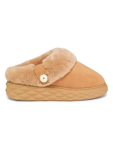 Jimmy Choo Women's Diamond Maxi Suede Shearling Mules - Toffee | Thumbnail 1 Jimmy Choo Women's Diamond Maxi Suede Shearling Mules - Toffee | Thumbnail 1