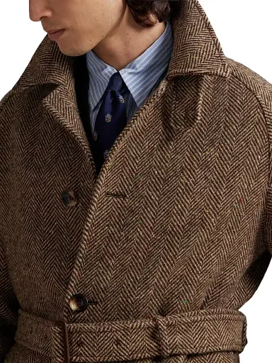 Polo Ralph Lauren Men's Donegal Tweed Balmacaan Coat - Brown Tan Multi | Thumbnail 3 Polo Ralph Lauren Men's Donegal Tweed Balmacaan Coat - Brown Tan Multi | Thumbnail 3