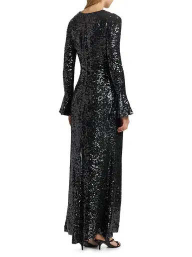 LAPOINTE Women's Sequined Flare-Sleeve Sheath Gown - Dark Green | Thumbnail 5 LAPOINTE Women's Sequined Flare-Sleeve Sheath Gown - Dark Green | Thumbnail 5