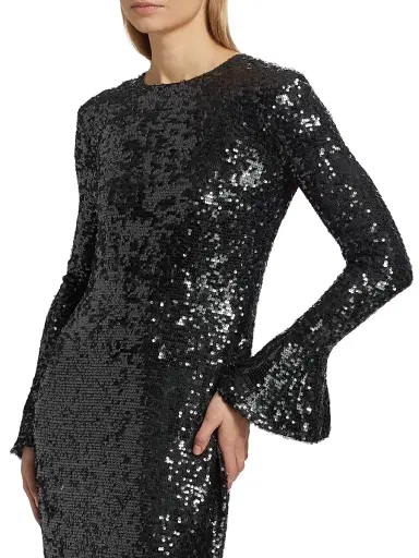 LAPOINTE Women's Sequined Flare-Sleeve Sheath Gown - Dark Green | Thumbnail 6 LAPOINTE Women's Sequined Flare-Sleeve Sheath Gown - Dark Green | Thumbnail 6