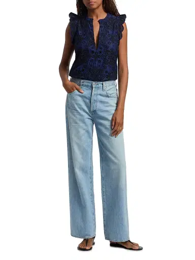 FIGUE Women's Maris Embroidered Cotton Top - True Navy - Size Large | Thumbnail 2 FIGUE Women's Maris Embroidered Cotton Top - True Navy - Size Large | Thumbnail 2
