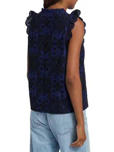 FIGUE Women's Maris Embroidered Cotton Top - True Navy - Size Large | Thumbnail 5 FIGUE Women's Maris Embroidered Cotton Top - True Navy - Size Large | Thumbnail 5