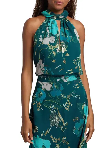 FIGUE Women's Yvette Floral Halter Top - Blooming Floral Peacock Blue - Size Large | Thumbnail 3 FIGUE Women's Yvette Floral Halter Top - Blooming Floral Peacock Blue - Size Large | Thumbnail 3