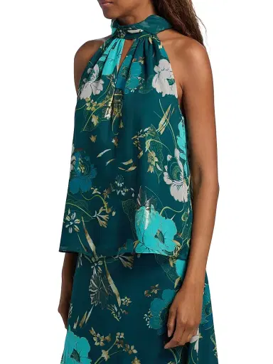 FIGUE Women's Yvette Floral Halter Top - Blooming Floral Peacock Blue - Size Large | Thumbnail 4 FIGUE Women's Yvette Floral Halter Top - Blooming Floral Peacock Blue - Size Large | Thumbnail 4