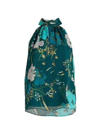 FIGUE Women's Yvette Floral Halter Top - Blooming Floral Peacock Blue - Size Large | Thumbnail 1 FIGUE Women's Yvette Floral Halter Top - Blooming Floral Peacock Blue - Size Large | Thumbnail 1
