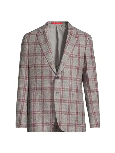 Isaia Men's Windowpane Wool-Cashmere Jacket - Medium Grey - Size 48 | Thumbnail 1 Isaia Men's Windowpane Wool-Cashmere Jacket - Medium Grey - Size 48 | Thumbnail 1