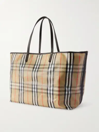 Burberry Full-Grain Leather-Trimmed Checked Coated-Canvas Tote Bag - Men | Thumbnail 3 Burberry Full-Grain Leather-Trimmed Checked Coated-Canvas Tote Bag - Men | Thumbnail 3
