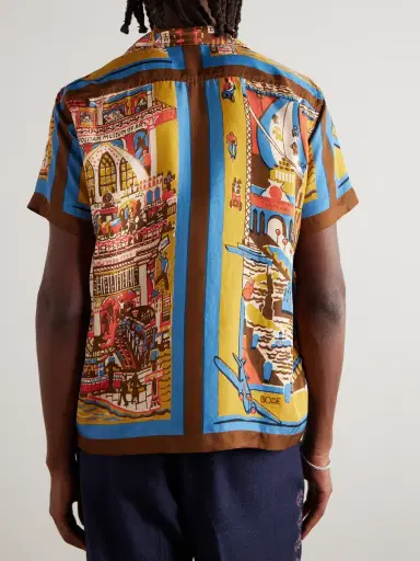 BODE Manhattan Island Camp-Collar Printed Silk-Satin Shirt - Men | Thumbnail 3 BODE Manhattan Island Camp-Collar Printed Silk-Satin Shirt - Men | Thumbnail 3