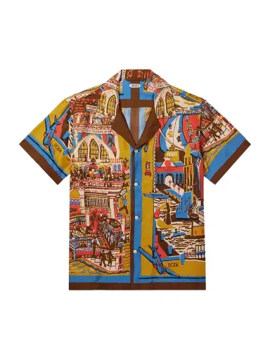 BODE Manhattan Island Camp-Collar Printed Silk-Satin Shirt - Men | Thumbnail 1 BODE Manhattan Island Camp-Collar Printed Silk-Satin Shirt - Men | Thumbnail 1