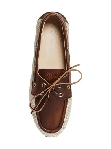 Miu Miu Canvas and Bleached Leather Boat Shoes | Thumbnail 5 Miu Miu Canvas and Bleached Leather Boat Shoes | Thumbnail 5